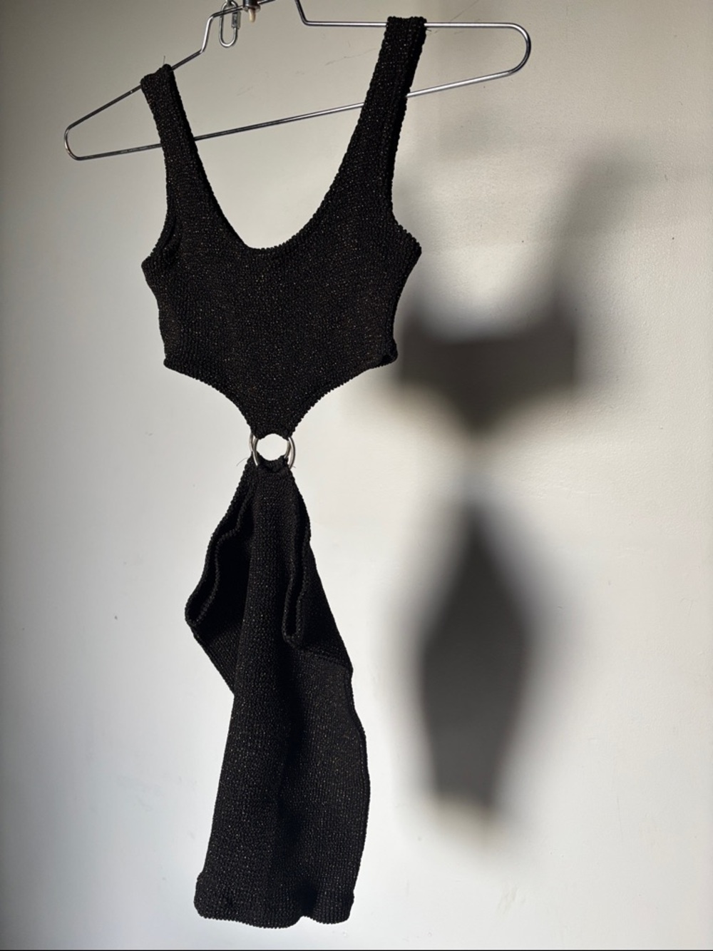 Black and Gold Cutout Ring-Knit Dress Vintage